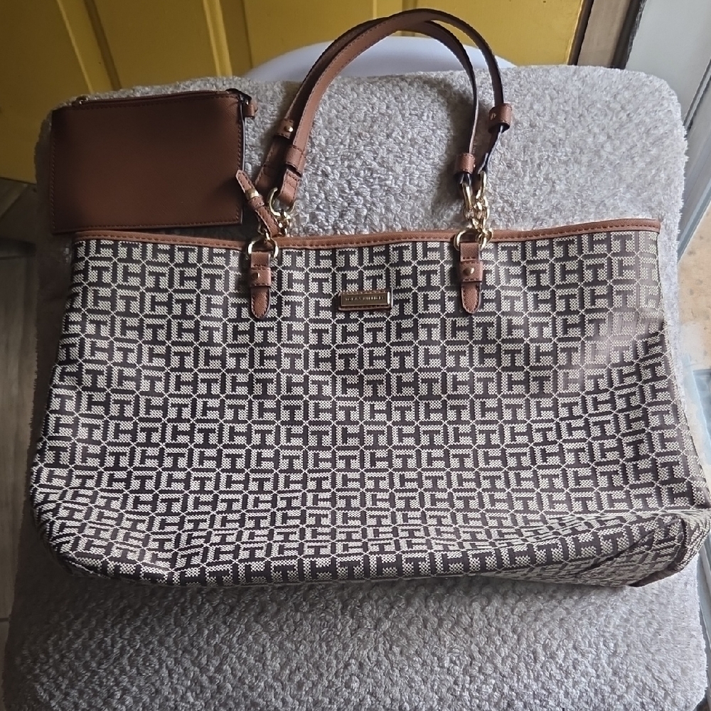 Designer Brown and Tan PatternedTommy Hilfiger Bag